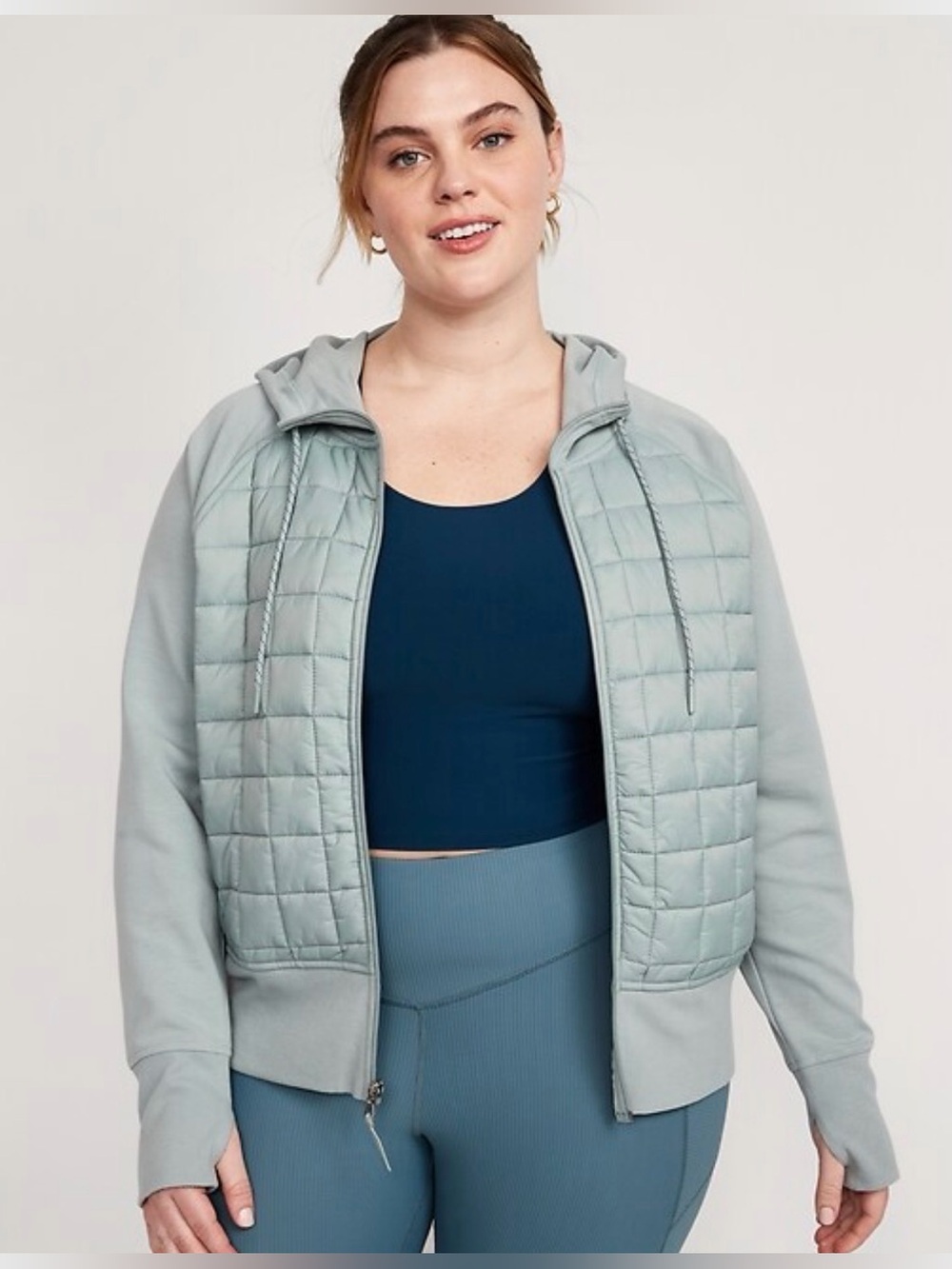 Old Navy full zip Jacket Womens 3XL Dynamic Fleece Quilted Hoodie sage green